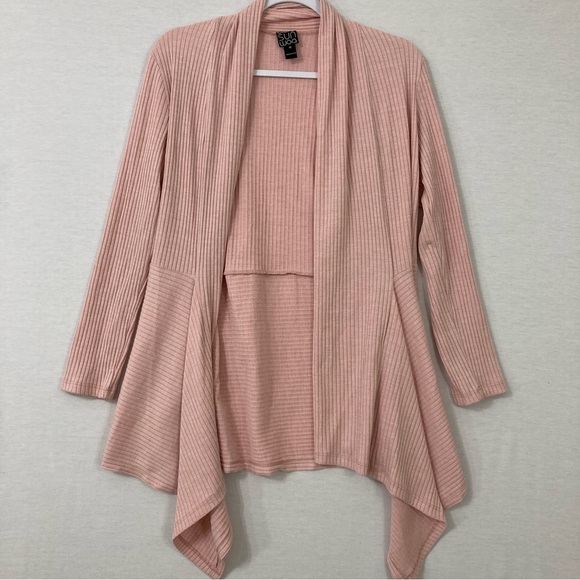 Clara Sun Woo Light Pink Open Front Rib Knit Stretch Cardigan Medium - Picture 1 of 9